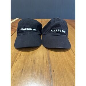 Lot of 2 Starbucks Black Baseball Caps Hats White Logo Cotton Unisex